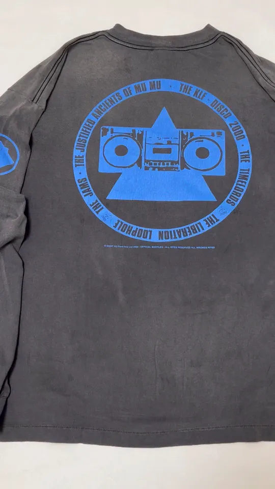 SAINT Mxxxxxx × The KLF BLUE KLF_LS TEE KLF/BLK Blue KLF tape recorder long sleeves Washed black S-XL Completely aligned Tube weaving fabric without side seams Garment dyeing Maroon water fading and distressing Simulated sun fading treatment Natural and perfect fading Hand-made holes and frayed Ink splash treatment Correct main mark/wash mark/little angel anti-counterfeiting mark